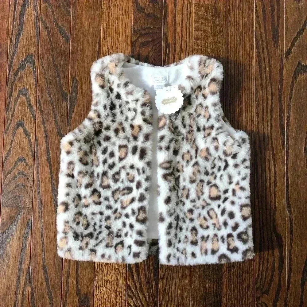 Mud Pie Girls 2T-3T Tan Leopard Faux Fur Vest - NWT!!